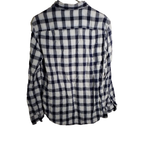 Club Monaco Blue White Linen Button Front Collared Top Size M - Picture 3 of 6